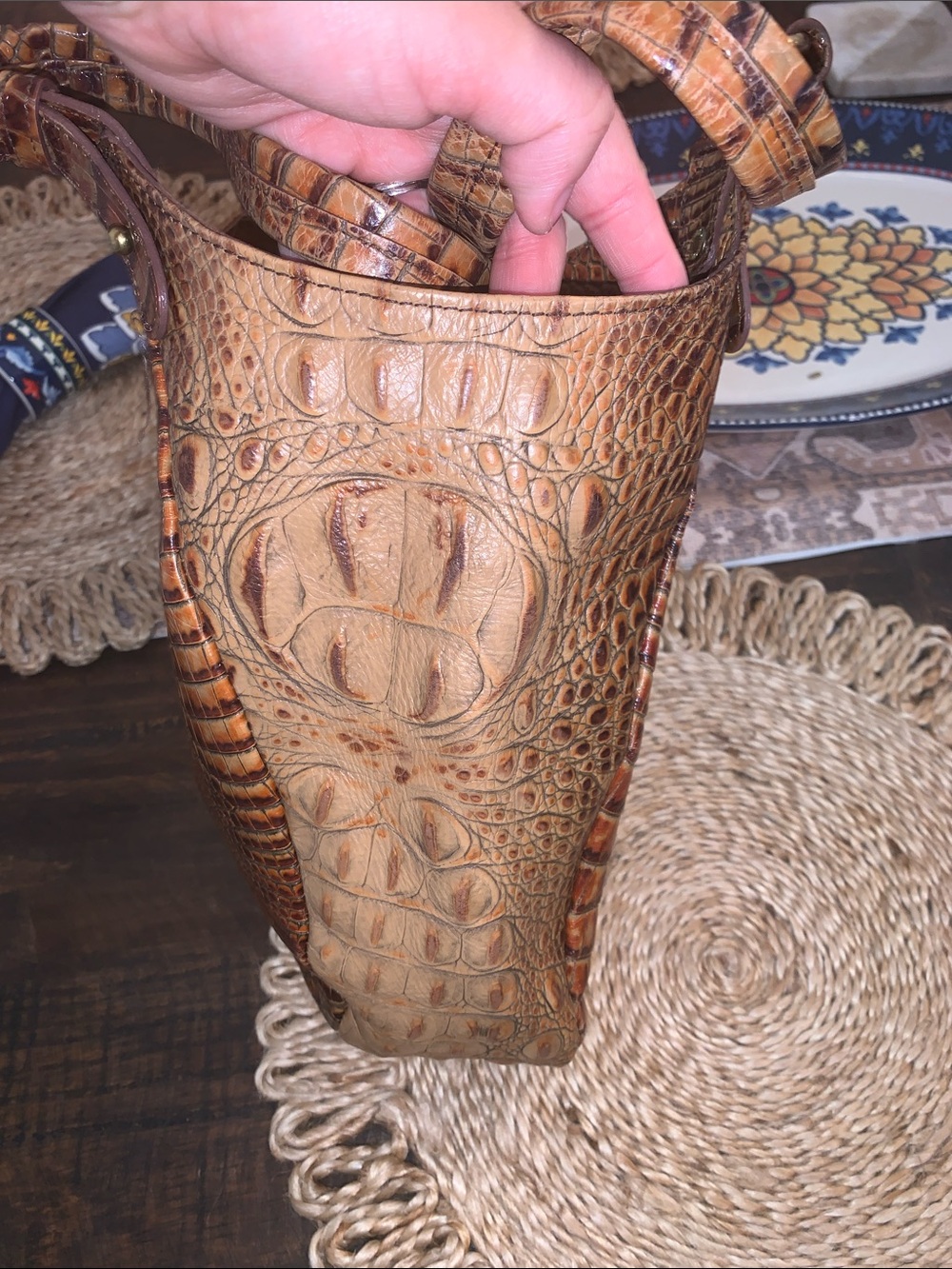 Brahmin Tan and Brown Croc-Embossed Leather Tote - Picture 8 of 12